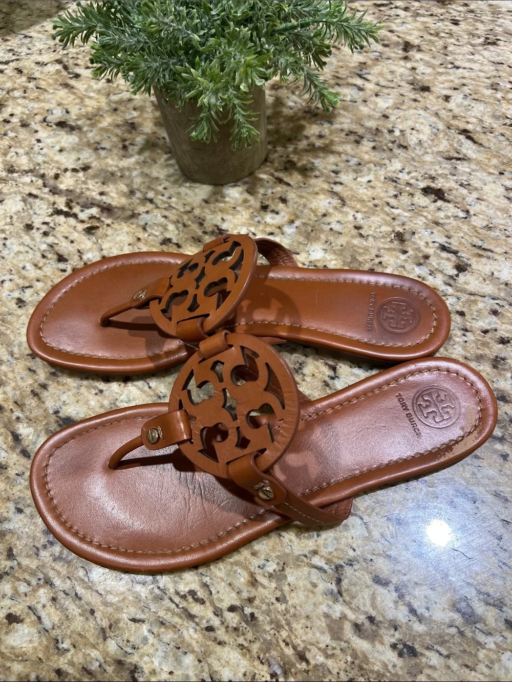 TORY BURCH Miller Brown Leather Thong Sandal 10M